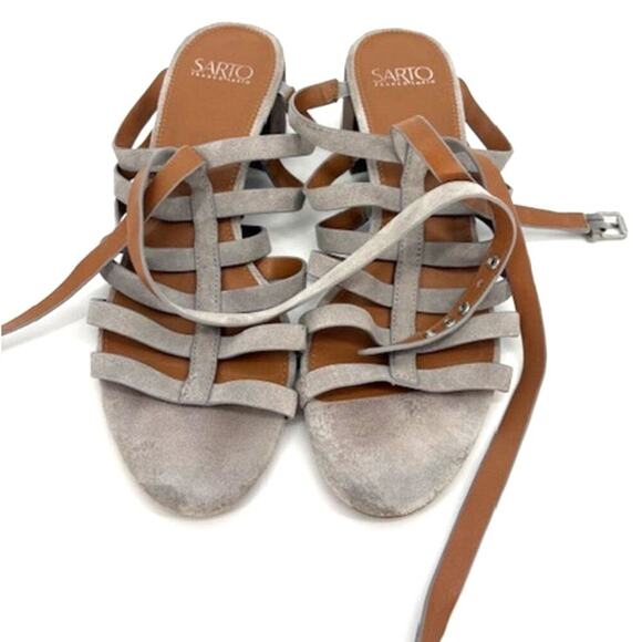 Franco Sarto Leather Gladiator Block Heel Sandals in Grey – Size 10 M - Picture 5 of 6